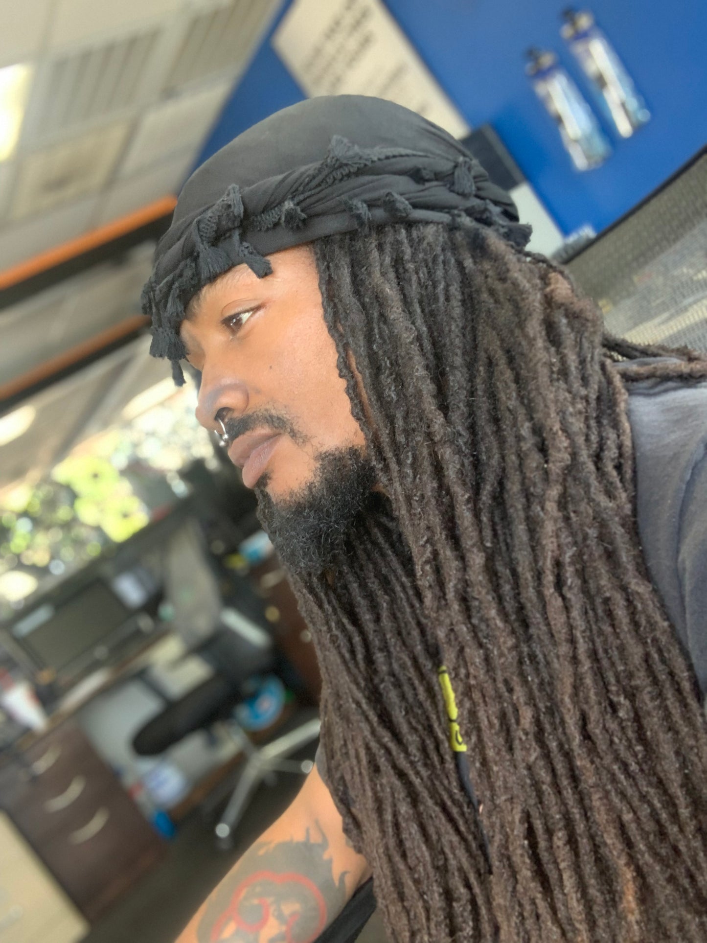 Black Halo Burr Turban Durag for Men: Satin Lined
