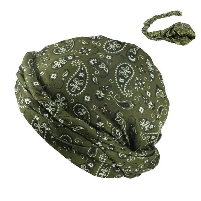 Halo Turban Durag for Men: Print/Satin Lined