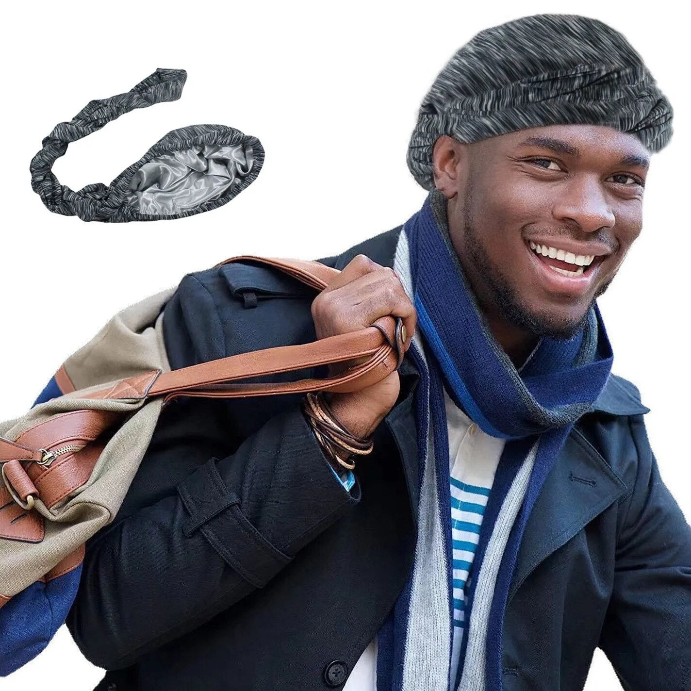 Halo Turban Durag for Men: Print/Satin Lined