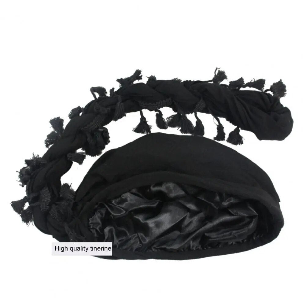 Black Halo Burr Turban Durag for Men: Satin Lined