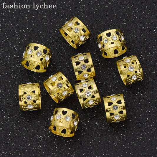 10pcs Golden Rhinestone Dreadlock Beads