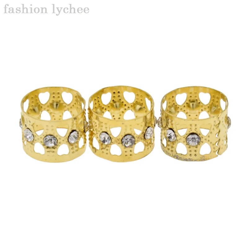 10pcs Golden Rhinestone Dreadlock Beads