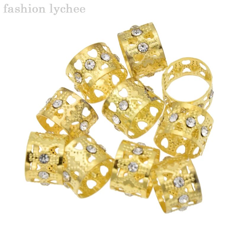 10pcs Golden Rhinestone Dreadlock Beads