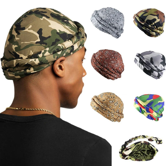 Halo Turban Durag for Men: Print/Satin Lined