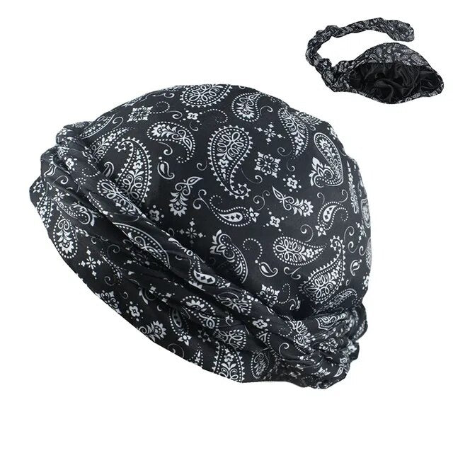 Halo Turban Durag for Men: Print/Satin Lined
