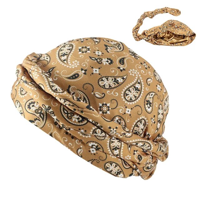 Halo Turban Durag for Men: Print/Satin Lined