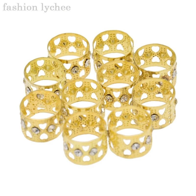 10pcs Golden Rhinestone Dreadlock Beads